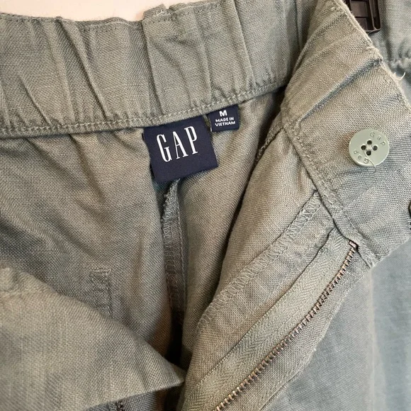 Gap Olive Green Linen Cotton Pants Elastic Waist Womens Medium - Picture 6 of 7